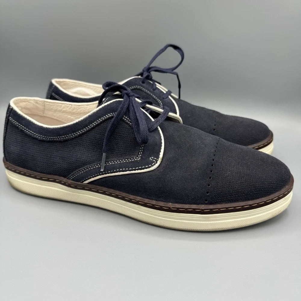 Johnston & Murphy Mens 9.5 Denby Cap Toe Shoes Navy  Suede Preppy
